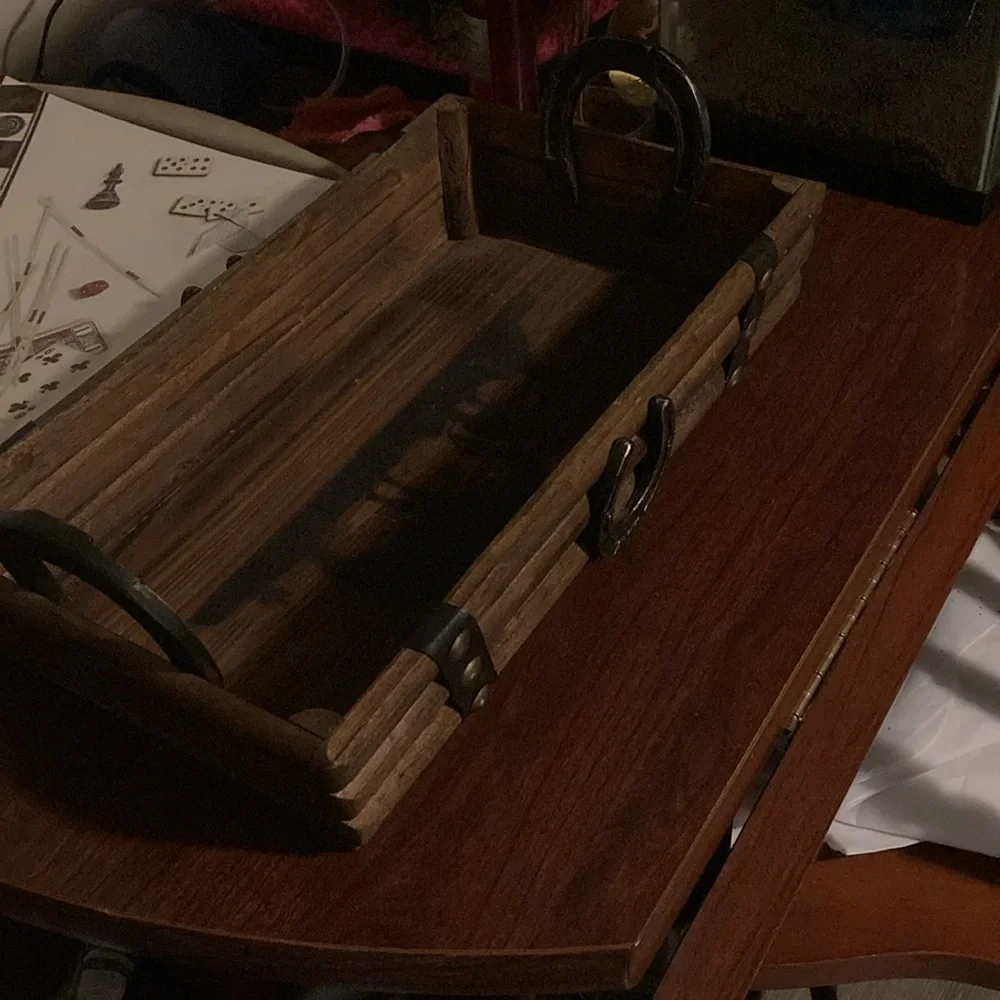 Rustic Wooden Serving Tray with Cowboy Design